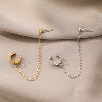 Ensemble de boucles d'oreilles clous minimalistes plaquées or avec chaîne couronne et manchette d'oreille pour femme - Vente en gros de bijoux
