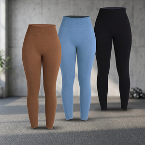 Pantalones Deportivos de Cintura Alta para Mujer, Ecológicos, 220g, de Spandex/Nylon, Sólidos, Largos, con Cintura Elástica para Yoga - Product Image 3