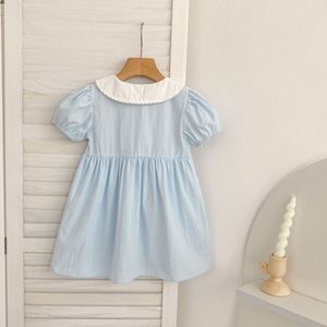 Abito da bambina da 1 a 6 anni, abito con colletto alla Peter Pan, abito a maniche corte in pizzo azzurro, abito in cotone, vestiti per compleanno per bambini - Product Image 4