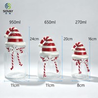 Toples Kaca Topi Santa Natal dengan Tali Salju, Wadah Bergaris Berbagai Ukuran, Pot Penyimpanan Dapur & Dekorasi Meja Meriah