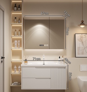 Meuble-lavabo mural moderne en MDF laqué avec mélamine, miroir intégré et lavabo en céramique pour hôtel - Product Image 2