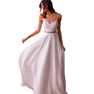 White Spaghetti Strap Lace Wedding Dress A-Line Chiffon Sweetheart Neckline Backless Long Sleeveless Ivory White Pure White - Product Image 4