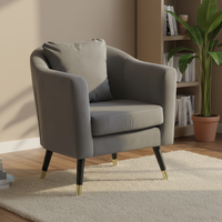 Fauteuil de luxe confortable en tissu, fauteuil individuel en velours jaune pour chambre à coucher