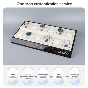 Sundo X-WDS-011 Nhà Máy Giá Sang Trọng Cao cấp PU Da Gối 12 Khe Cắm Thương Hiệu Lớn Khay Đồng Hồ Chủ Đá Cẩm Thạch Đồng Hồ Hiển Thị - Product Image 6