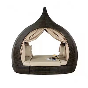 FYZK Chaise longue de <span class=keywords><strong>jardin</strong></span> en rotin tressé, lit de jour rond, très populaire, pour piscine, avec <span class=keywords><strong>coussin</strong></span> gonflable, imperméable - Product Image 2