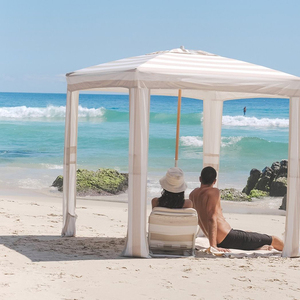 Cabana de Playa de Lujo Personalizada al por Mayor, de Lona Impermeable, Estilo Vintage, con Poste de Madera y Bolsillos para Arena, Muebles de Exterior - Product Image 5