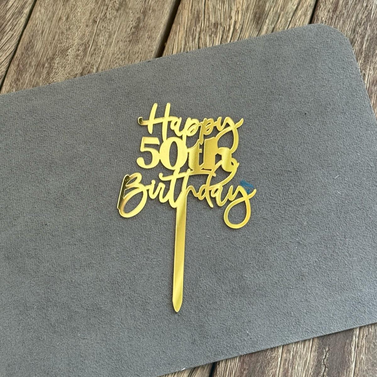 Decoración de pastel dorada de feliz 50 cumpleaños en oro