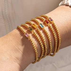 Custom 316L Stainless Steel 14k 18k Pvd Gold Plated Zircon Bead <b>Bracelets</b> Wholesale Colorful <b>Gemstone</b> <b>Bracelet</b> for Women - Product Image 1