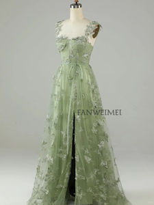 Gerçek fotoğraflar yeşil kelebek A-line kat-uzunluk balo elbisesi kadınlar akşam parti elbiseler mezuniyet elbiseler için - Product Image 2