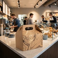 Boîte en papier à poignée renforcée avec logo personnalisé, vente en gros, boîte à emporter robuste et jetable, fabricant chinois direct