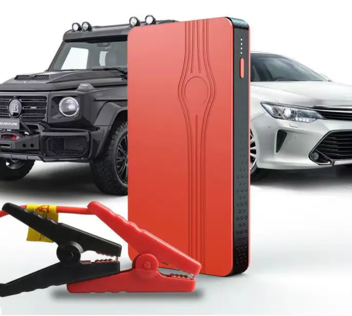 लाल 1पीसी पोर्टेबल कार बैटरी जंप स्टार्टर, 12वी 600ए कार आपातकालीन स्टार्टिंग पावर सप्लाई डिवाइस 12वी कारों के लिए पावर बैंक केस