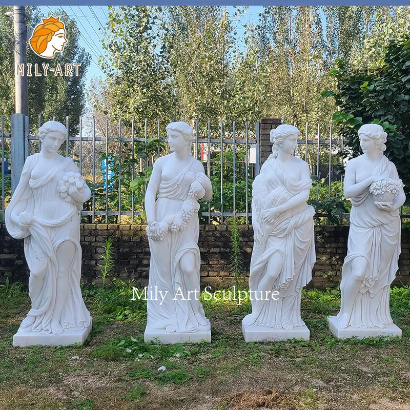 Stone Carving Large Statues Natural White Marble Four Seasons Sculptures Lady Women Statue