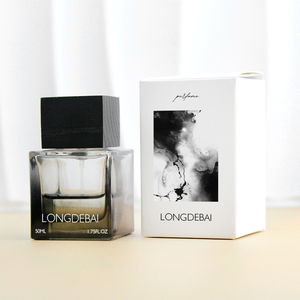 Custom Empty Crimp Men <b>Perfume</b> Glass <b>Bottles</b> 30ml 50ml 100ml Square Clear Black Gradient Luxury <b>Perfume</b> <b>Bottle</b> with Wood Lid - Product Image 5