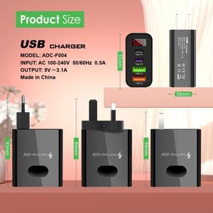 อะแดปเตอร์ชาร์จผนังแบบดิจิตอล LED 45W รุ่นใหม่ 5V 3.1A 2USB 2Type-C 4 พอร์ต ชาร์จเร็ว OTP สำหรับ Apple Samsung Xiaomi - Product Image 5