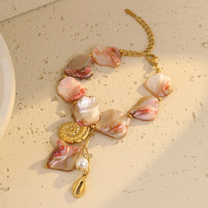 Cyin Chunky Màu Xanh Ngọc Trai Nước Ngọt Mặt Dây Chuyền Vòng Cổ Với 18K Mạ Vàng Thép Không Gỉ Sao Biển Phong Cách Bohemian Liên Kết Chuỗi - Product Image 6