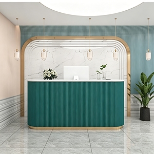 CR173 Small Custom Wooden Front Stone Modern Reception Desk Beauty Salon for Offices Hospitals Hotels and School Office Desk - Product Image 6