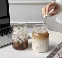 Tasses à jus en verre verticales transparentes à large bouche tasse à café au lait rétro tasse à boisson froide réutilisable tasse à thé au lait en verre