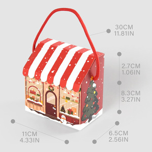 Boîte cadeau de Noël luxueuse et personnalisable, rouge, avec poignée en corde, pliable, pour pâtisseries, design créatif en forme de cabane de Noël, boîte cadeau d'accompagnement - Product Image 4