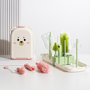 Ensemble de brosses de nettoyage pour biberons portables avec boîte de rangement, brosses en silicone pour les voyages et l'usage quotidien - Product Image 1