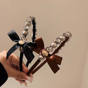 Boda novia accesorio para el cabello Hada gasa Bowknot tocado brillante mujeres borde fino Rhinestone perla diadema - Product Image 1