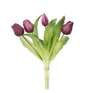 Bouquet de tulipes artificielles, 5 têtes, en vinyle souple, haute simulation, pour la maison, le salon, décoration de printemps, cadeau - Product Image 4