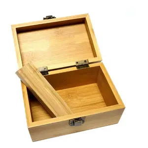 Small Natural Bamboo Rolling Stash Wooden Storage Box for Jewelry tea Wood Cigar Stash Box