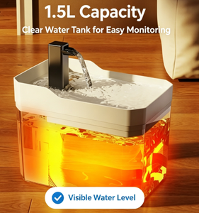 Fontaine à eau pour animaux de compagnie de 1,5 L, réservoir transparent, bol à boire automatique, niveau d'eau visible pour chats et chiens - Product Image 1