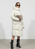 Veste longue en duvet réversible imperméable et à séchage rapide QLYP pour l'hiver, avec fermeture éclair, ceinture ajustable, capuche et col montant