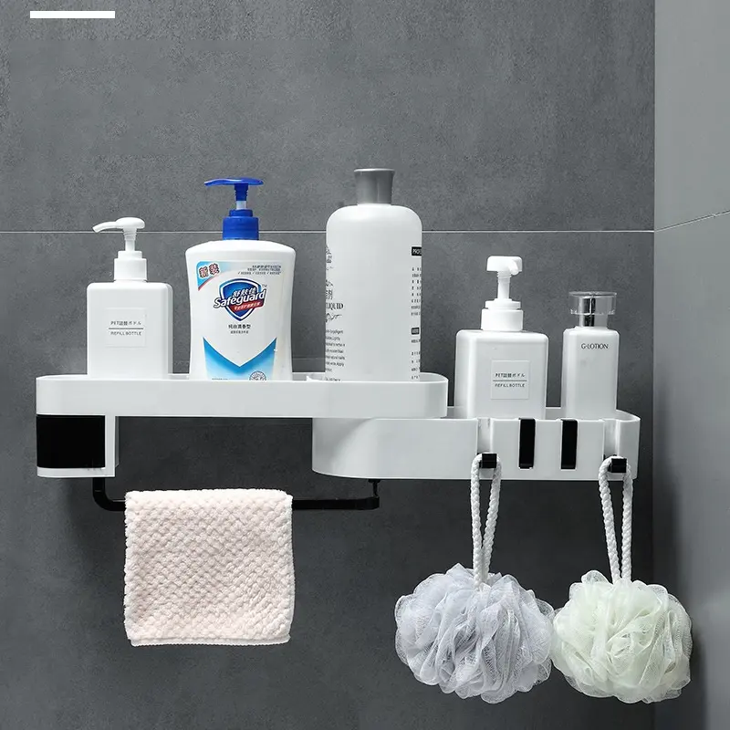 Wall Mounted Rotating Plastic Shampoo Holder Bathroom Corner Shelf Plastic Bathroom Shelves