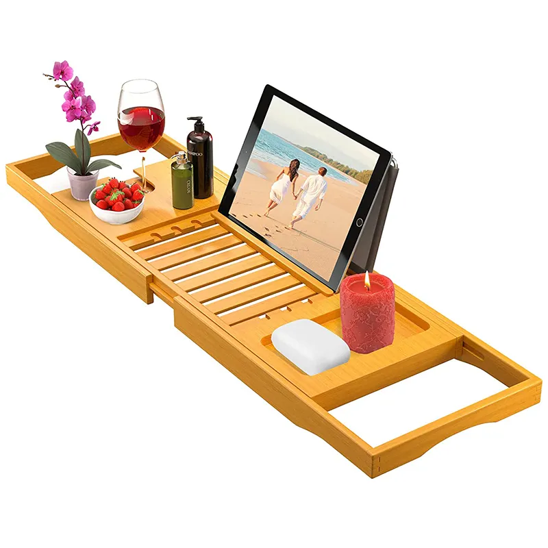 במבוק אמבטיה מגש עם מורחב צד קריאת stand Tablet stand טלפון מגש יין זכוכית בעל