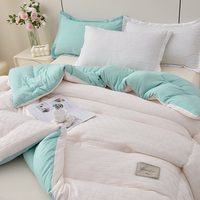 Couette réversible toute saison en jacquard gaufré, en polyester et soja, douce, lavable en machine, avec attaches aux coins