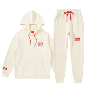 Set di <span class=keywords><strong>pantaloni</strong></span> della <span class=keywords><strong>tuta</strong></span> e felpa con cappuccio <span class=keywords><strong>Beige</strong></span> per uomo elegante completo di felpe con cappuccio - Product Image 1