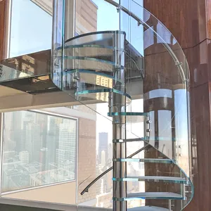 Moderne En Veiligheid Rvs Gelaagd Glas Wenteltrap Bedrijf Met Ons Trap Building Code