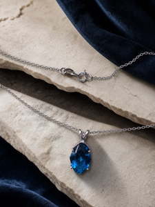 <b>Blue</b> Fancy Zircon Pendant Vintage Silver Tone <b>Necklace</b> Link Chain Jewelry for Women Wedding Gift - Product Image 1