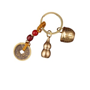 Llavero de latón con diseño de cien bendiciones, calabaza y monedas, colgante para llaves de coche, estilo chino, regalo unisex - Product Image 5