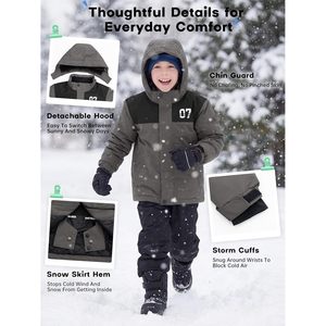 FOXA Boy's Waterproof <b>Ski</b> Jacket Fleece Lined Windproof With Hood For Snowboarding Outdoor Wear - Product Image 5