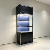 Vitrine personnalisée noire et or avec éclairage LED, meuble de rangement haut de gamme pour bijoux et montres, étagère murale de présentation de parfums