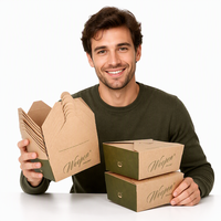 Conteneur alimentaire jetable en papier kraft à fenêtre, prix usine, matériaux recyclés, gaufrage, logo personnalisé pour salades et nouilles