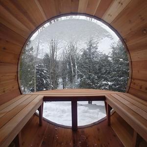 Sauna panoramique en tonneau de côtes avec fenêtre en acrylique en pin ou cèdre pour 2-8 personnes - Product Image 6