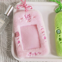 Porte-cartes en peluche Kawaii de 3 pouces, trèfle à quatre feuilles porte-bonheur, porte-cartes photo Kpop, porte-cartes photo Instax, porte-clés, pochette, pendentif