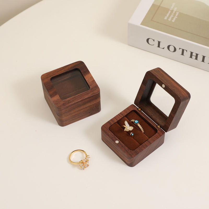 brown Square ring box with window