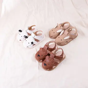 Ivy82056A Summer new baby cute animal pattern prewalker toddlers breathable soft sole genuine leather sandals kids shoes