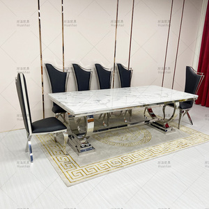 Ensemble de table à manger de luxe au style moderne, pour salle à manger, 6, <span class=keywords><strong>8</strong></span> et 10 places, bon marché, qualité supérieure, en marbre argenté - Product Image 1