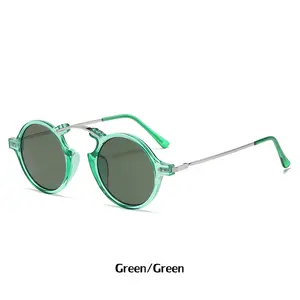 Óculos de sol redondos pequenos para homens e mulheres, óculos de sol steampunk elegantes de acetato retrô, novidade de 2024