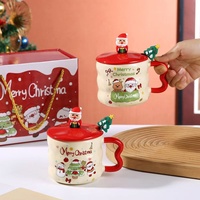 Ensemble de tasses en céramique de Noël avec couvercle 3D Père Noël, renne, bonhomme de neige, sapin de Noël, tasse à café avec cuillère, boîte cadeau de Noël, vaisselle de fête