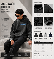 Hoodie cuci berat pria, Vintage katun Drop bahu kelas berat 100% Streetwear Hoodie ukuran besar asam dicuci kosong untuk pria