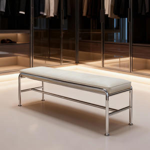 Modern Minimalist Leather <b>Shoe</b> <b>Bench</b> Stainless Steel Frame Durable Living Room Furniture - Product Image 1