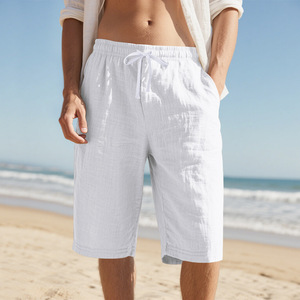 Pantalones Cortos de Lino para Hombre, Transpirables, de Secado Rápido, Casuales, para Playa, con Cintura Elástica, Largura hasta la Rodilla - Product Image 3