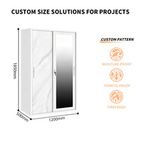 Armoire coulissante en acier avec miroir, motif marbre, grande capacité, pour chambre à coucher, rangement de vêtements, vente en gros