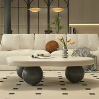 Table Basse Scandinave Moderne en Bois Crème et Noir, Design Nuage Irrégulier Créatif pour Salon, Maison Haut de Gamme Simple